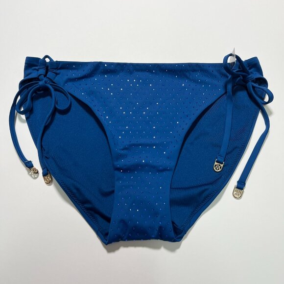 Victoria Secret Large L Bikini Bottom DOUBLE Side Tie Shine Sapphire Blue - Picture 3 of 9